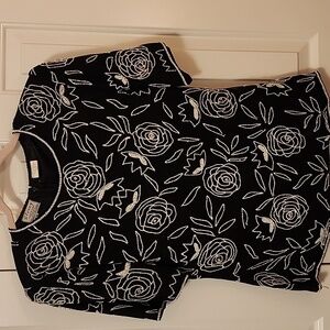 Silk Black and White Beaded Floral Top, Perfect For The Holidays!